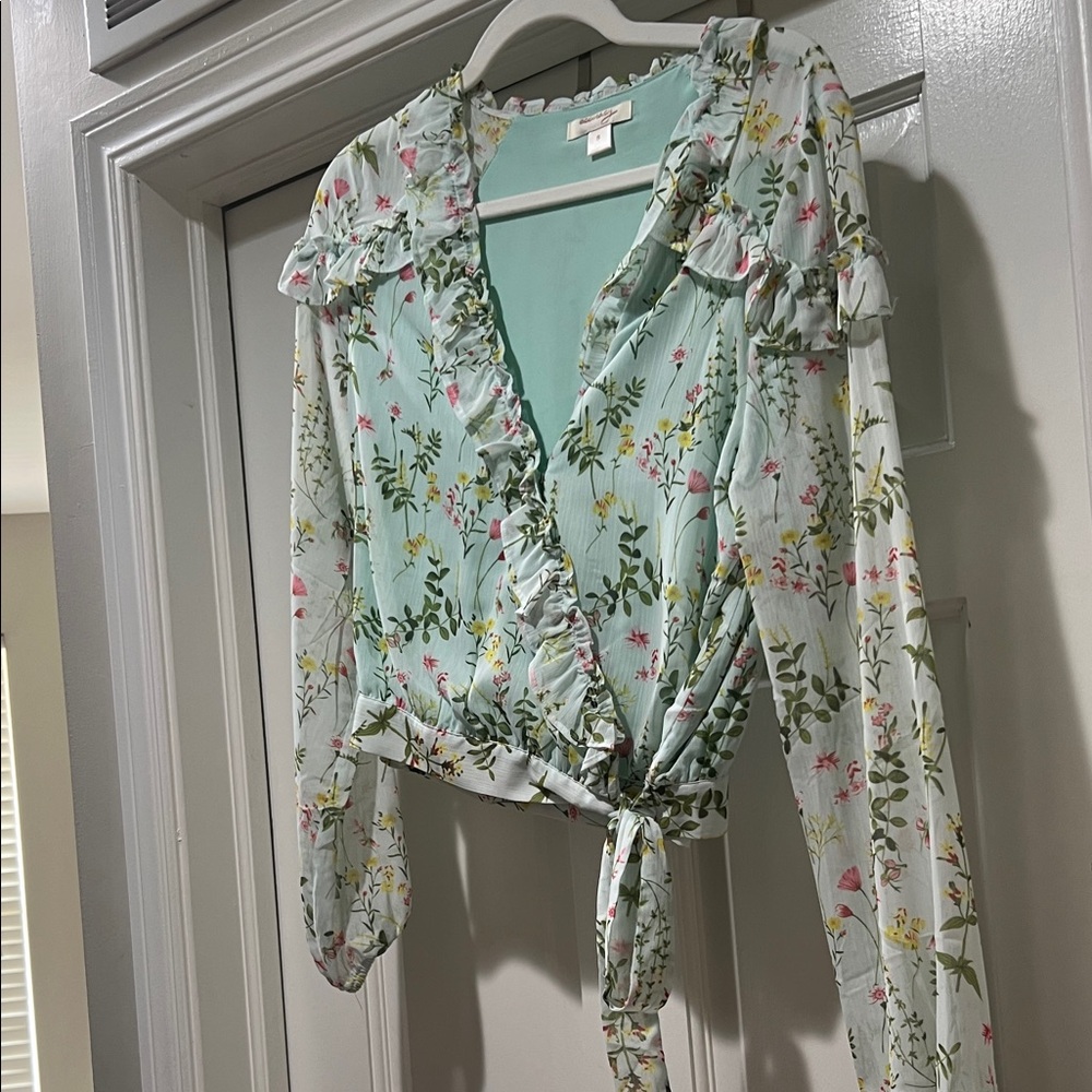 Floral Ruffle Wrap Top